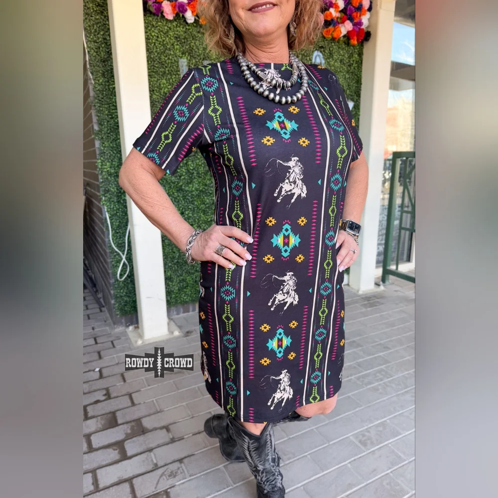 NWT Black Rope & Ride Aztec Print DRESS - Picture 1 of 3